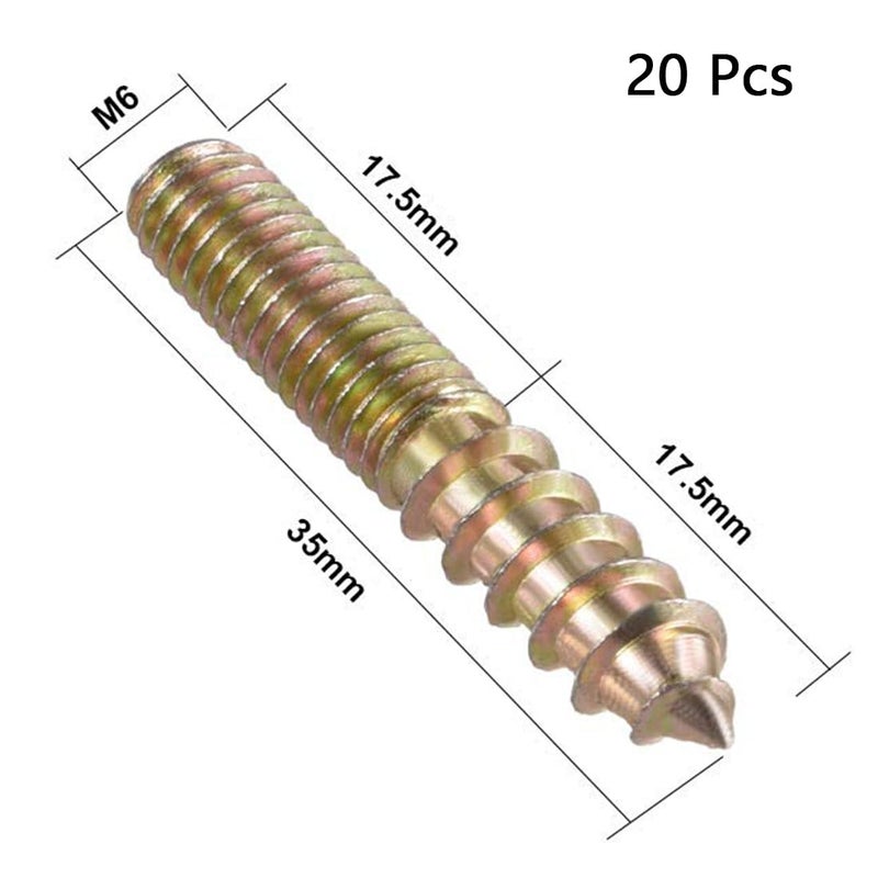 TOP-VIGOR 20Pcs M6x35mm Hanger Bolts, Double Headed Bolts Self Tapping Screw, Double Ended Dowel Screws, Screw Dowels Hanger, Threaded Lag Wood Screws and Machine Bolts for Wood Joint Furniture - Image 2